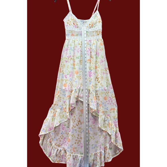 Rue 21 - Women's Summer Sleeveless High Low Hem Ruffle Floral Dress - White -XXS - Picture 6 of 16